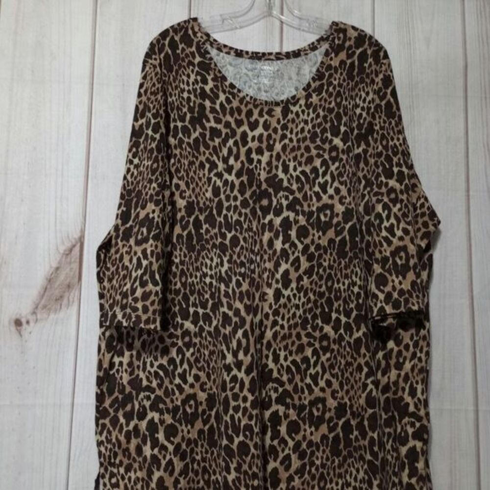 Catherines 2X Leopard Print Scoop Neck 3/4 Sleeve Cotton Tee Top 22/24W Mob Wife